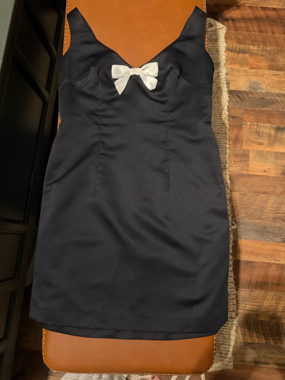 Black Mini Dress with White Bow Accent